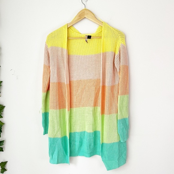 Pastel Rainbow Striped Cardigan Sherbet Cute Long - Picture 2 of 5